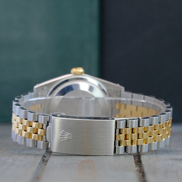 ROLEX MENS DATEJUST 16233 GOLD &STEEL BLACK DIAL FLUTED 36MM WATCH BOX & PAPERS - Picture 6 of 11